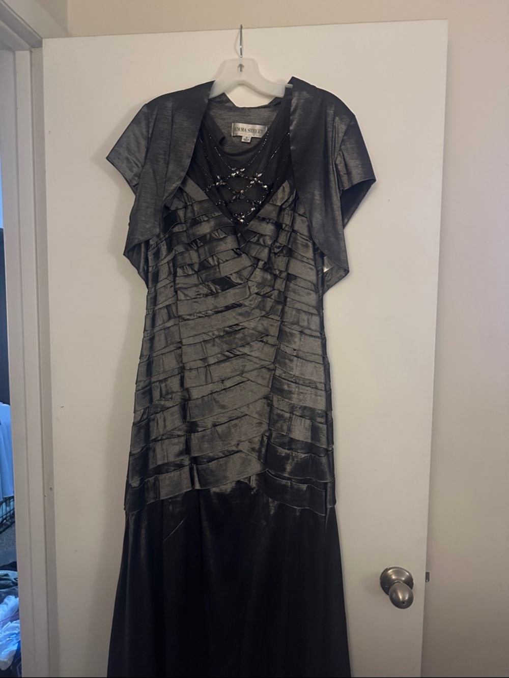 Metallic Black Tiered Maxi Dress with Bolero